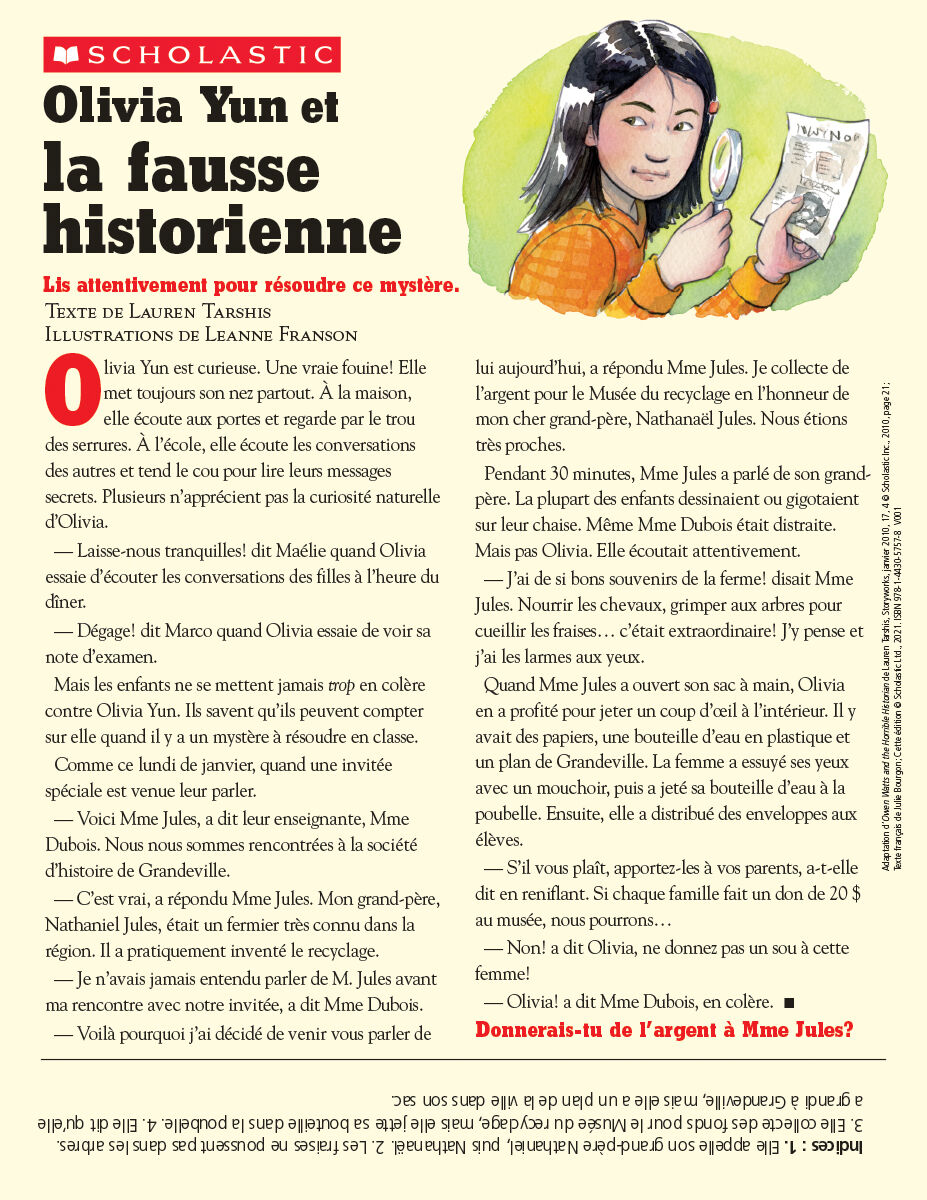 Envol an litt&eacute;ratie Maternelle &agrave; 4e ann&eacute;e: Niveau N: Olivia Yun et la fausse l'historienne Emballage de 6